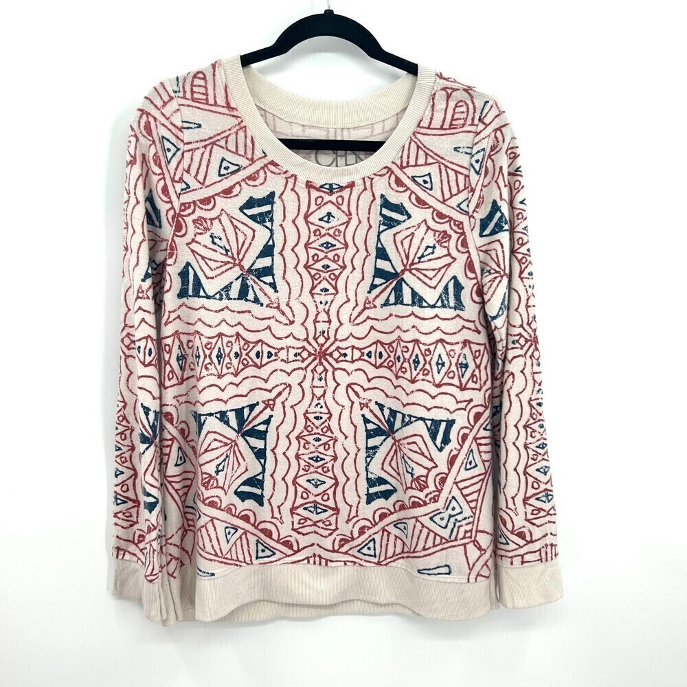 NWT CHASER Red Blue Aztec Design Super Soft Crew Neck Sweatshirt Size Medium